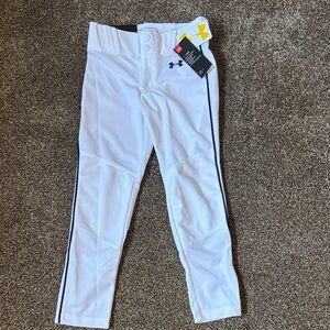 Under Armour Kids White Baseball Pants with Navy Blue Piping